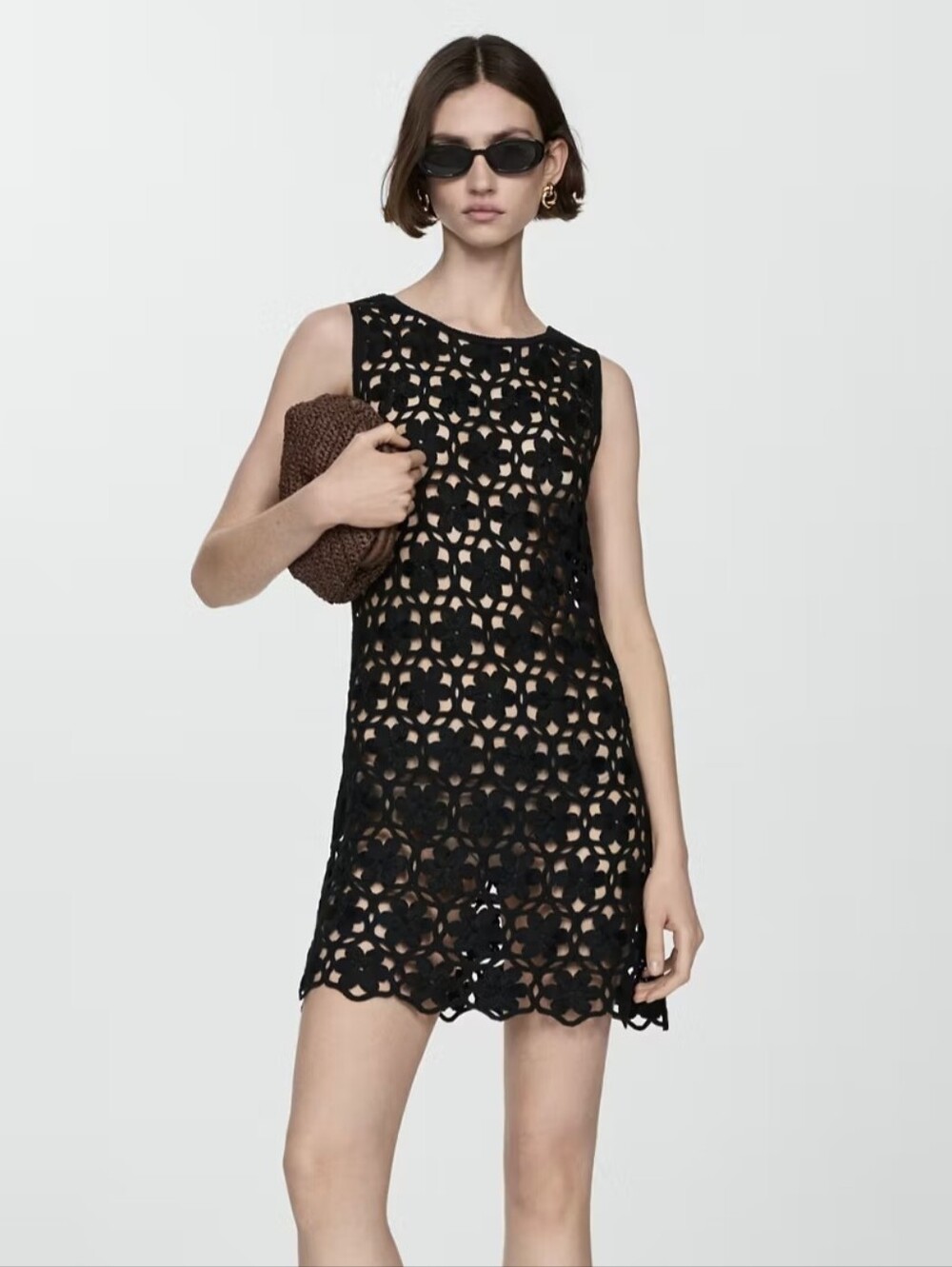 {Mng} Black Crochet Sleeveless Dress - Mango